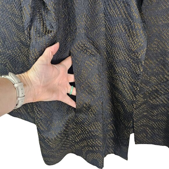 Eileen Fisher Black Silk Blend Jacquard Open Front Jacket XL Pleated Back Luxury - Picture 7 of 13